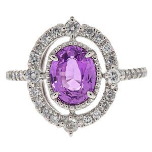 Ring Pt900 Silver Pink Sapphire Diamond #52 Jewelry 155809